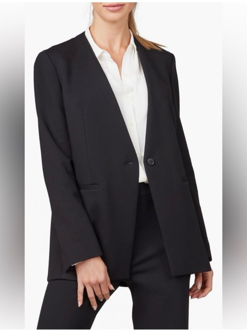 SPANX Collarless Oversized Ponte Knit Black Blazer Small Business Career Chic